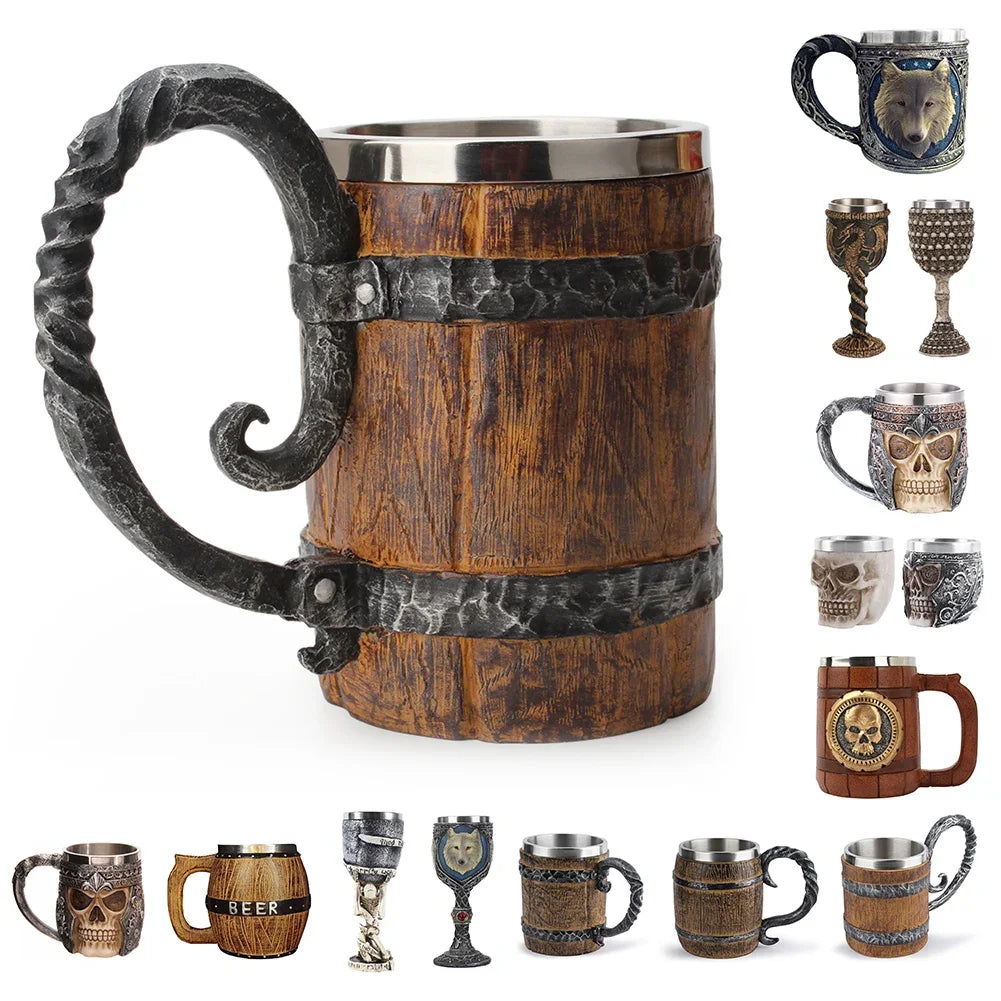 Viking Barrel Beer Mug — Double Wall Insulated Stainless Steel, 500ml