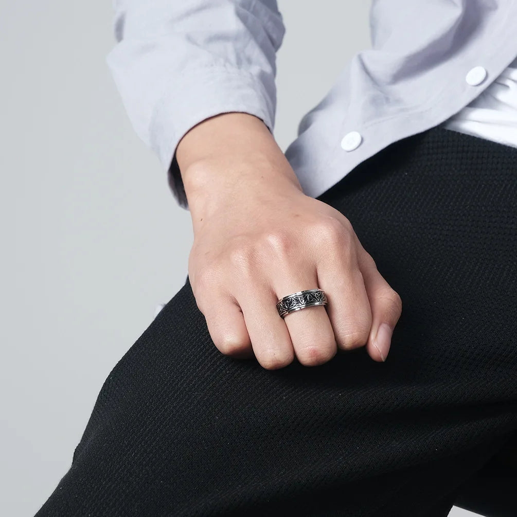 Viking Script Fidget Spinner Rings For Men Anti Anxiety Worry Stress Relief Anti Stress Rotating Ring Finger Anillo Antiestres