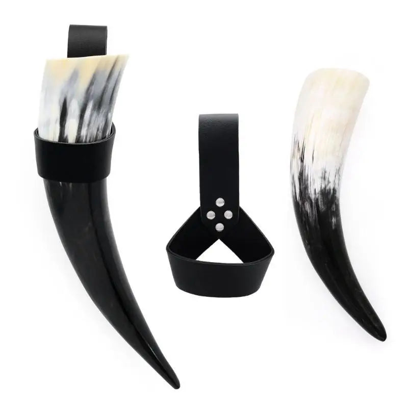 39BB Beer Mug with Leather Holder Medieval Vikinges Cup Drinking Horn with Holsters