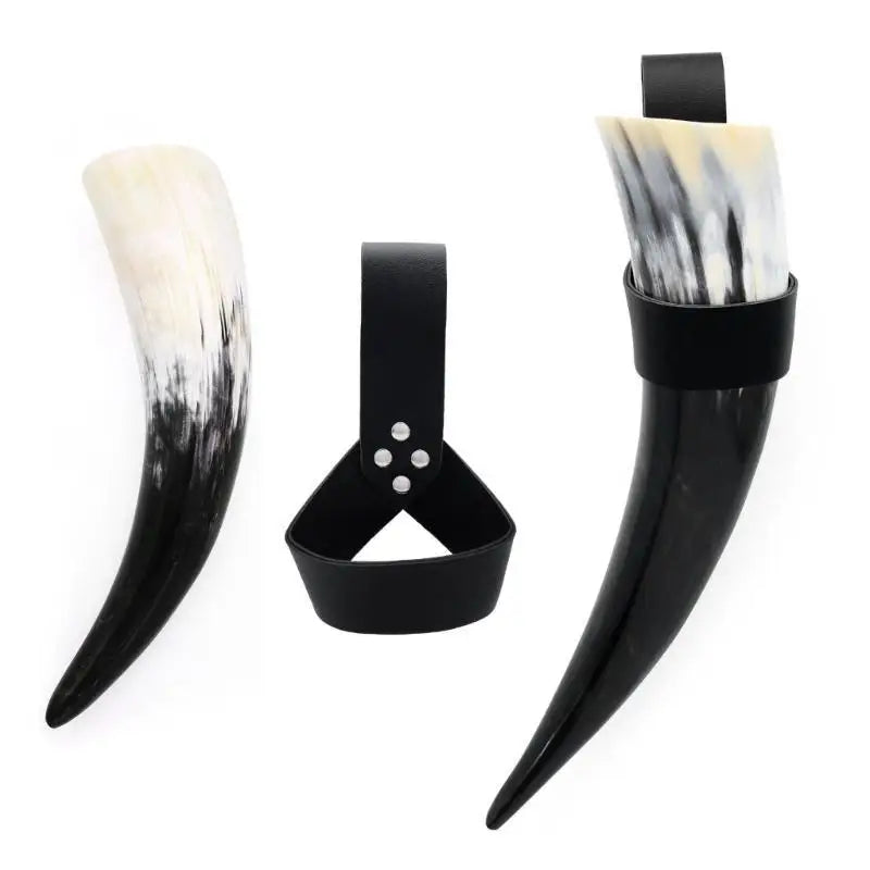 39BB Beer Mug with Leather Holder Medieval Vikinges Cup Drinking Horn with Holsters