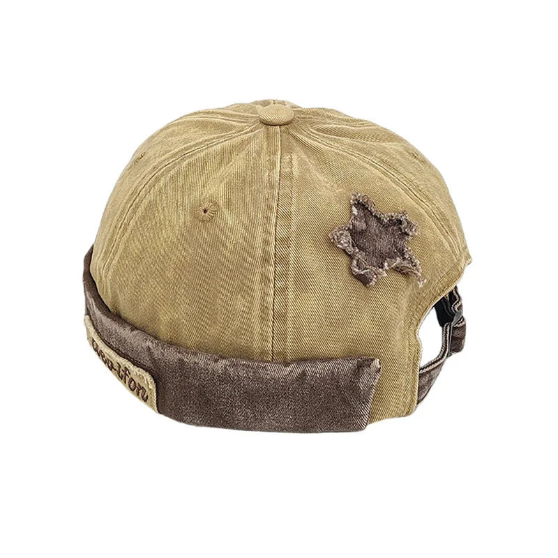 Unisex Washed Color Brimless Caps Without Visor Star Splicing Docker Cap Letter Adjustable Beanie Hat Vintage Style Hip Hop Hats