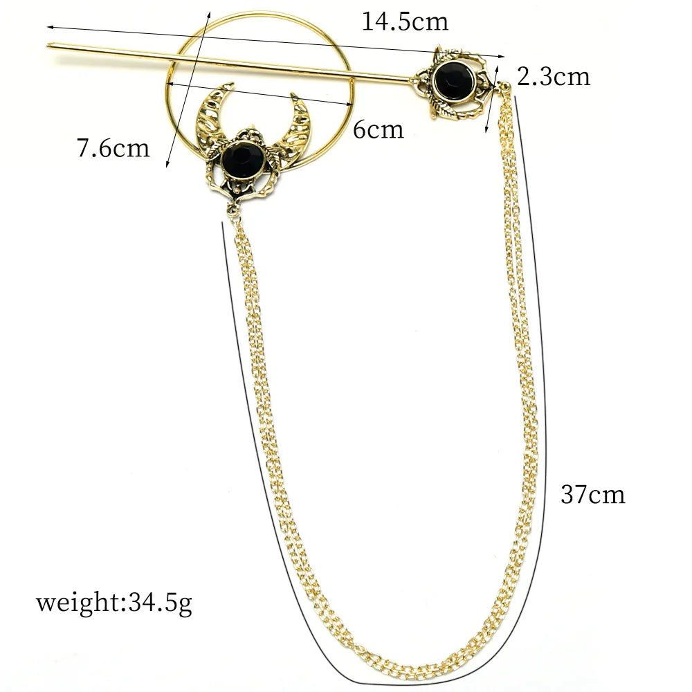 Viking Hairclip Gohic Moon Hair Fork Women Hair Disk Stick Hairclip Metal Jewelry Gifts