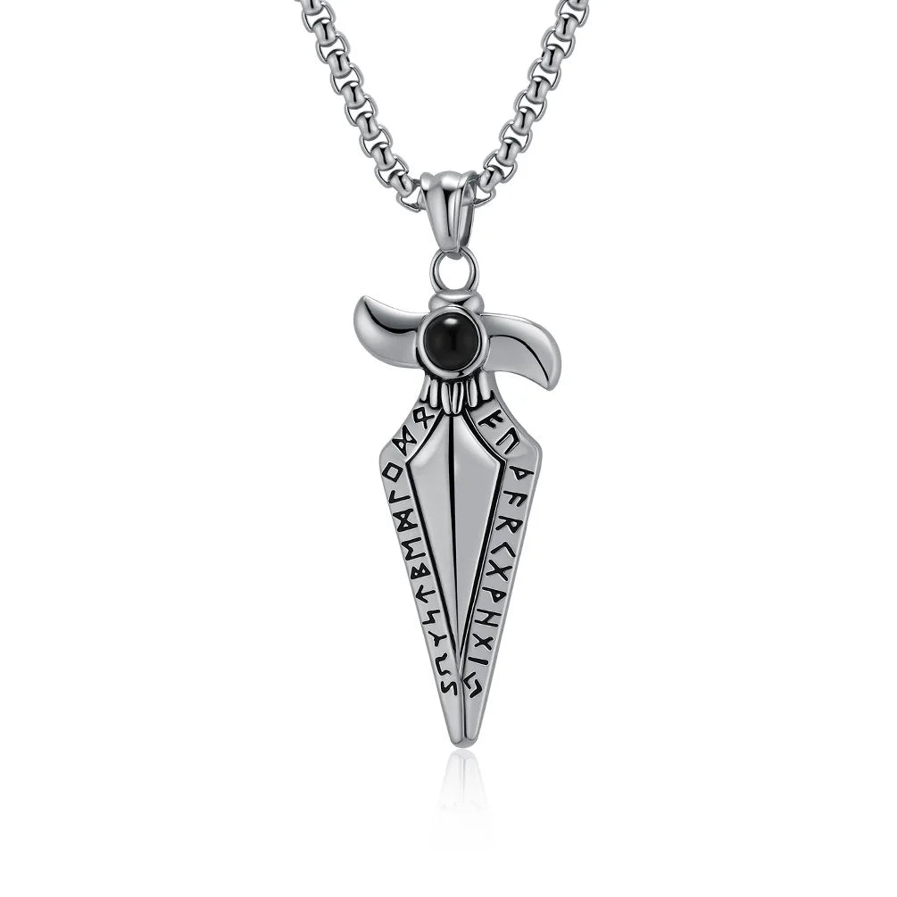 Viking Text Geometric Spearhead Pendants Stainless Steel Men Personalized Fashion Necklaces Jewelry Birthday Gift Souvenir