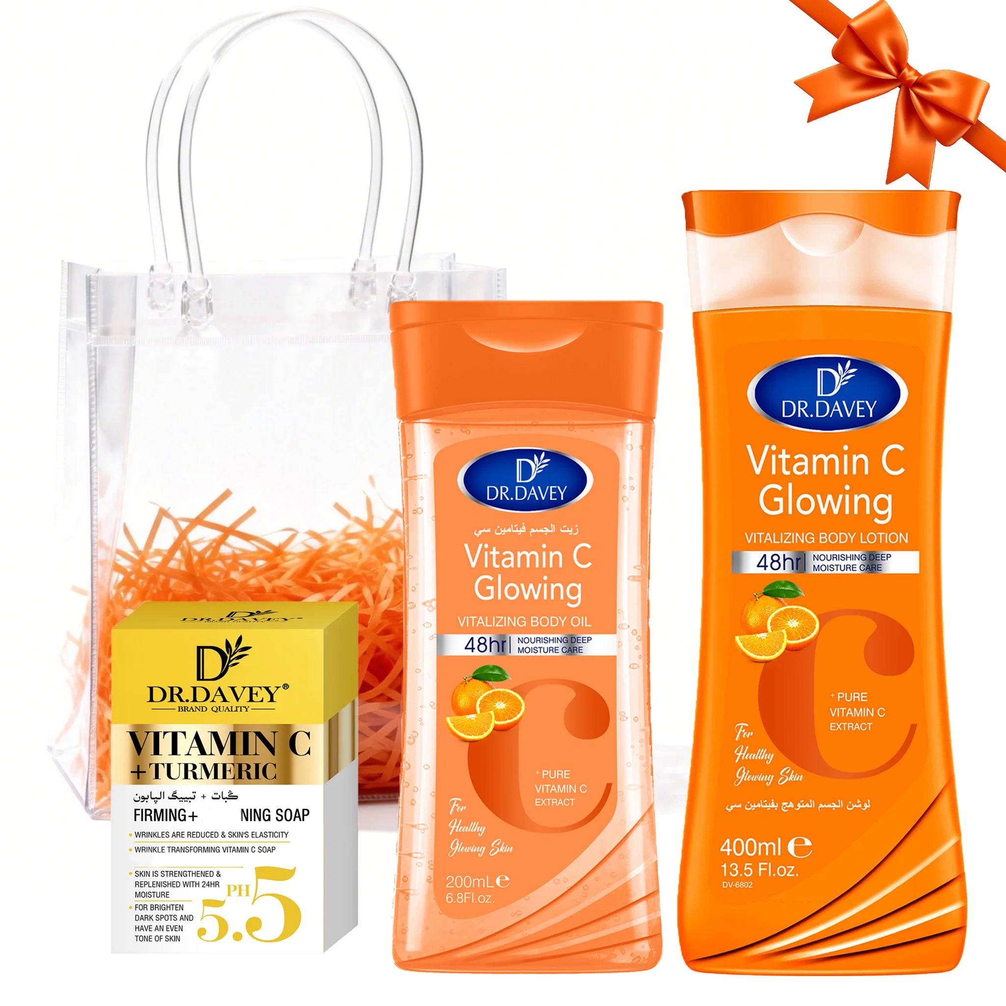 DR. DAVEY Vitamin C Skin Care Set – Body Lotion, Soap & Body Oil | Unisex 735ml