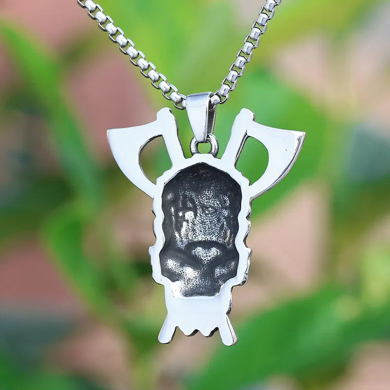 Viking Skull & Axe Celtic Knot Pendant Necklace | Norse Warrior Jewelry