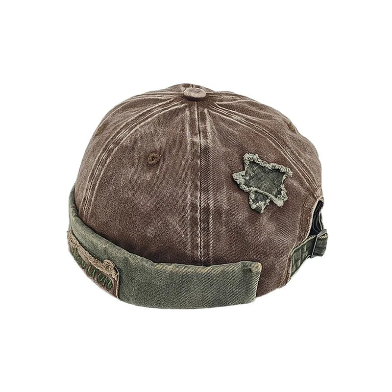 Unisex Washed Color Brimless Caps Without Visor Star Splicing Docker Cap Letter Adjustable Beanie Hat Vintage Style Hip Hop Hats