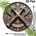Viking Axe Welcome Sign - 8inch X 8inch Round Wooden Wall Decor, Suitable for Home, Porch, Living Room, and Office - Perfect Gift for Men