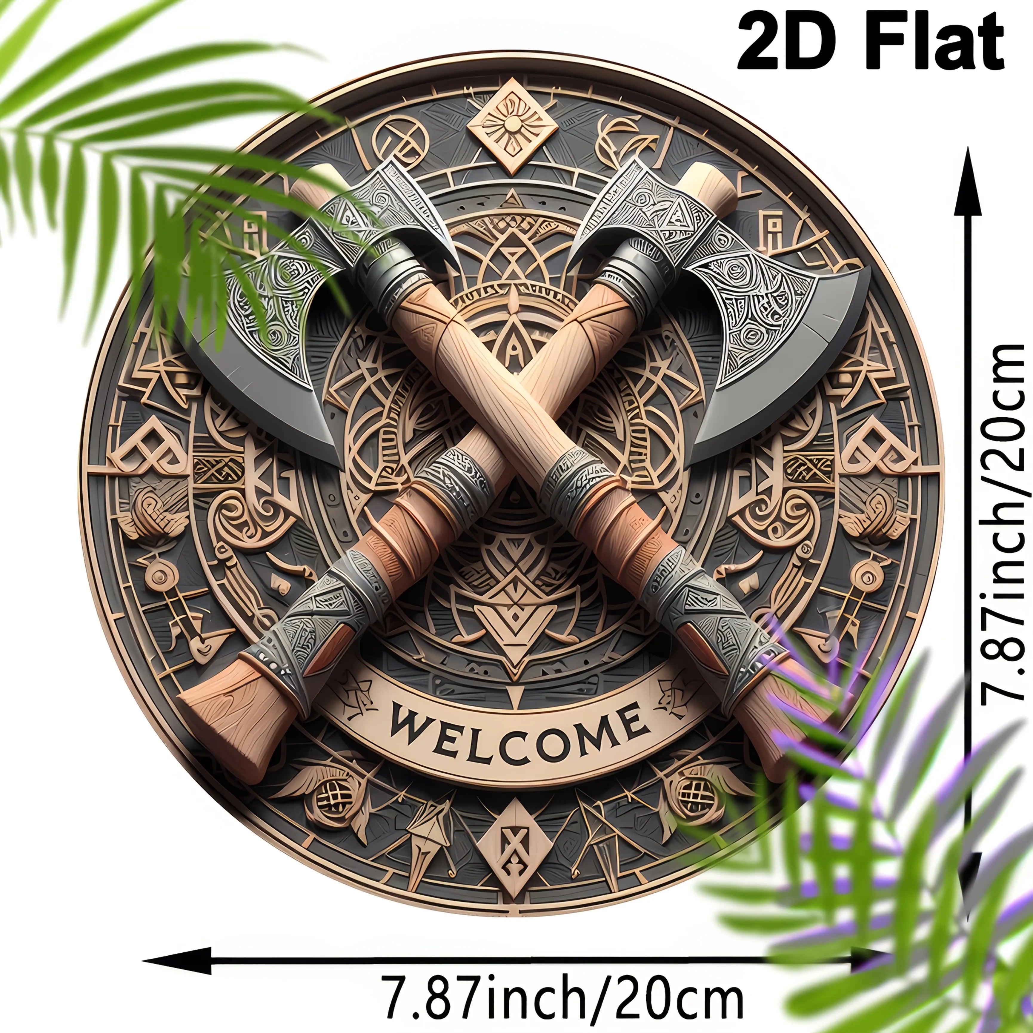 Viking Axe Welcome Sign - 8inch X 8inch Round Wooden Wall Decor, Suitable for Home, Porch, Living Room, and Office - Perfect Gift for Men