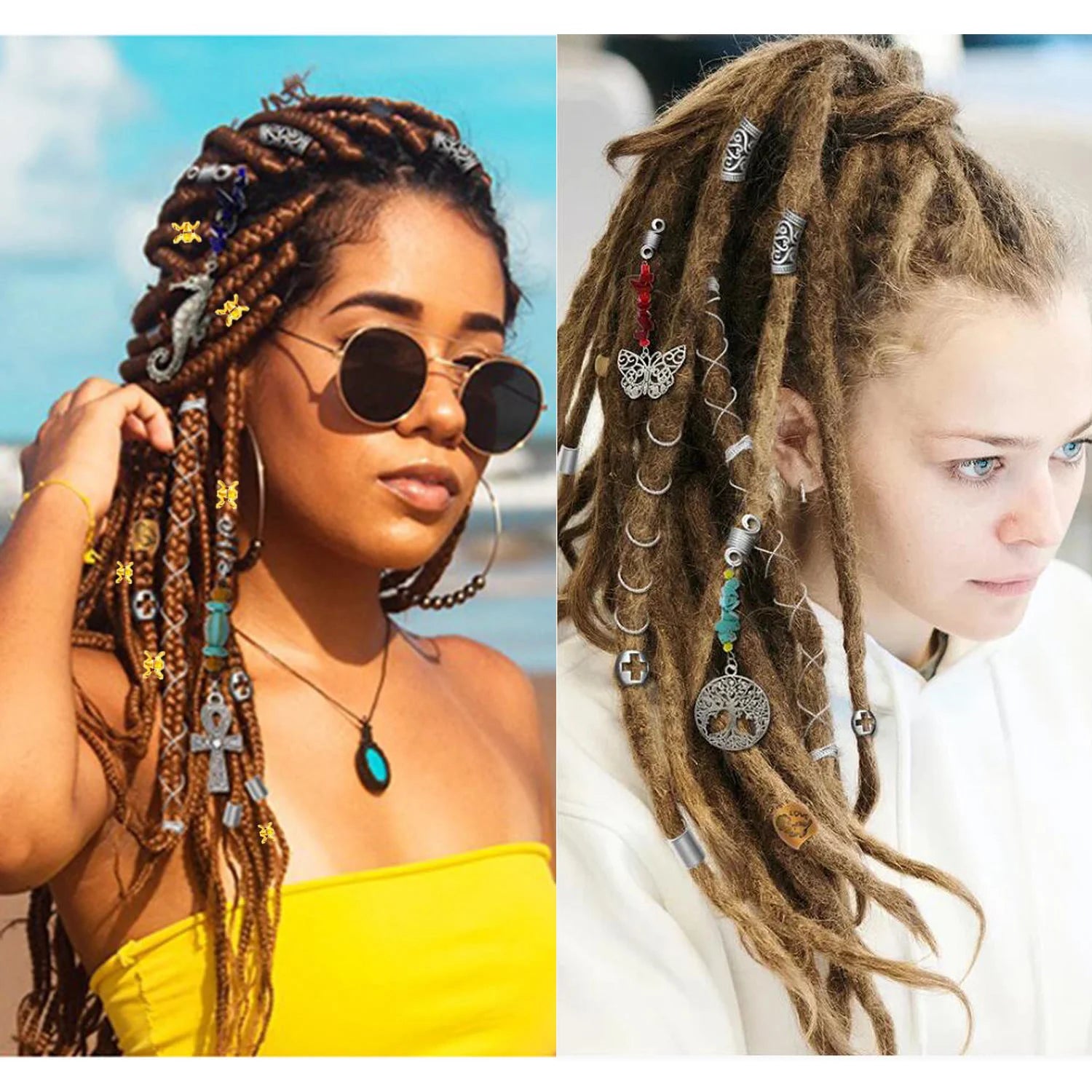 Women Personality Stone Beads Hair Dreadlock 12 Styles Loc Jewelry Pins Clips Beard Rings Rock Braiding Tube Cuffs Accessories