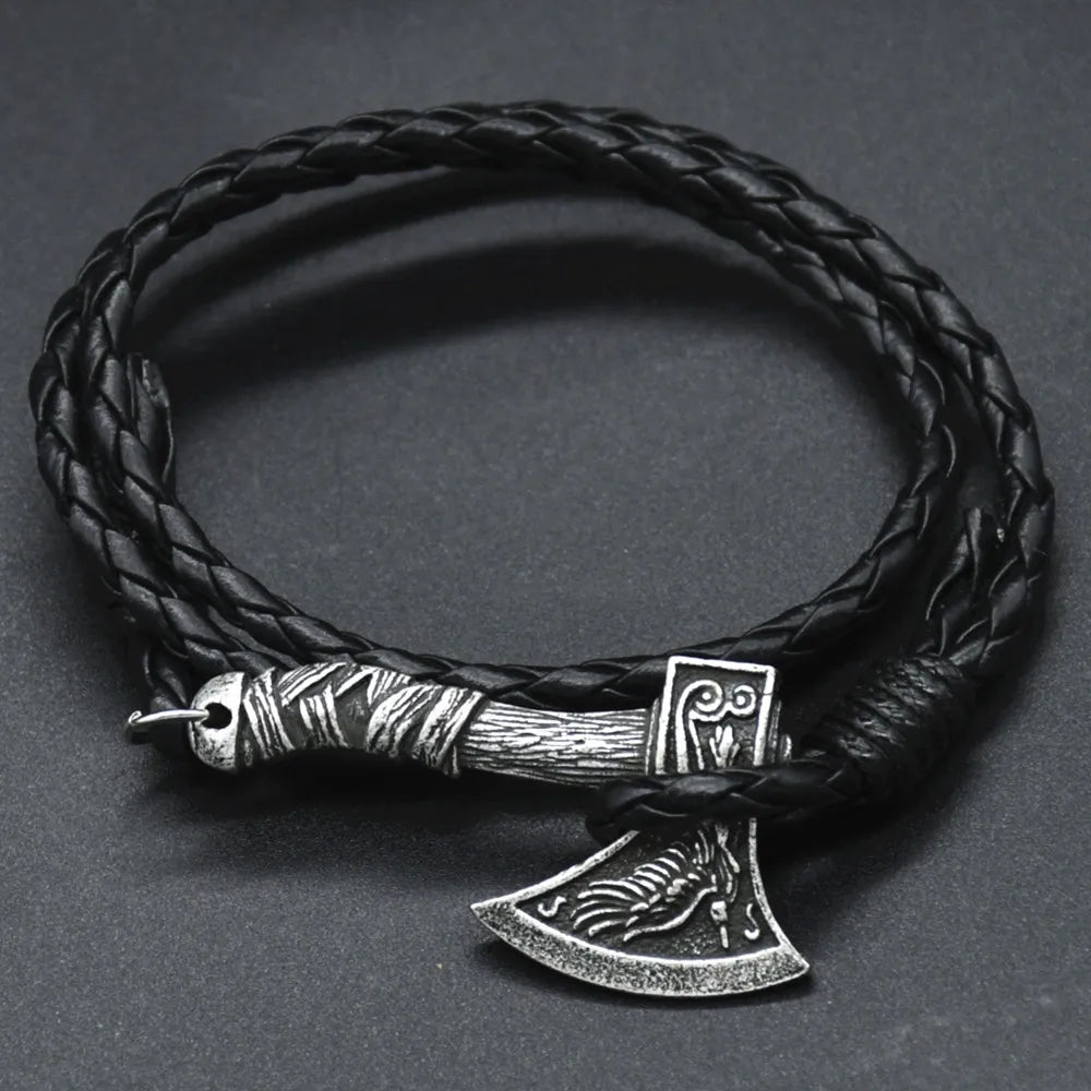 Mens Axe Viking Bracelet Irish Knot Hatchet Handmade Braided Multilayer Leather Pirate Bracelet For Male Hand Jewelry