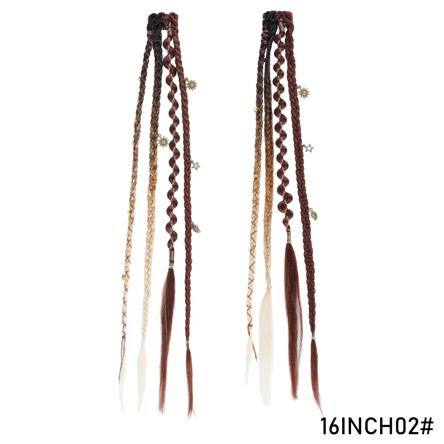 Clip in Braid Hair Extension Boho Dreadlocks Extensions with Beads & Charms 2Pcs 16in Hand-Woven Synthetic Viking Hair for Women