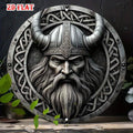 Viking Metal Wall Art Decor, Norse Warrior Aluminum Round Sign with Celtic Knot & Horned Helmet, 7.87x7.87 Inch Retro Home Garag