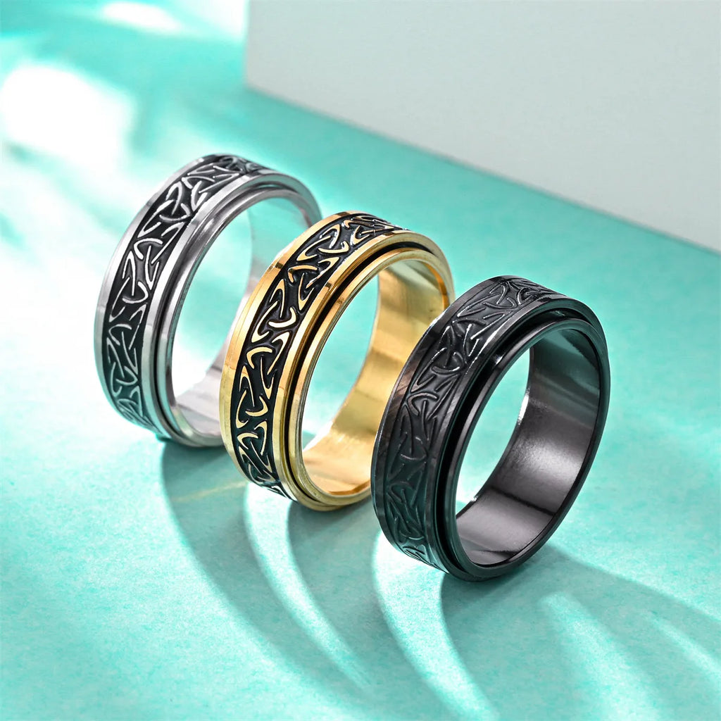 Viking Script Fidget Spinner Rings For Men Anti Anxiety Worry Stress Relief Anti Stress Rotating Ring Finger Anillo Antiestres