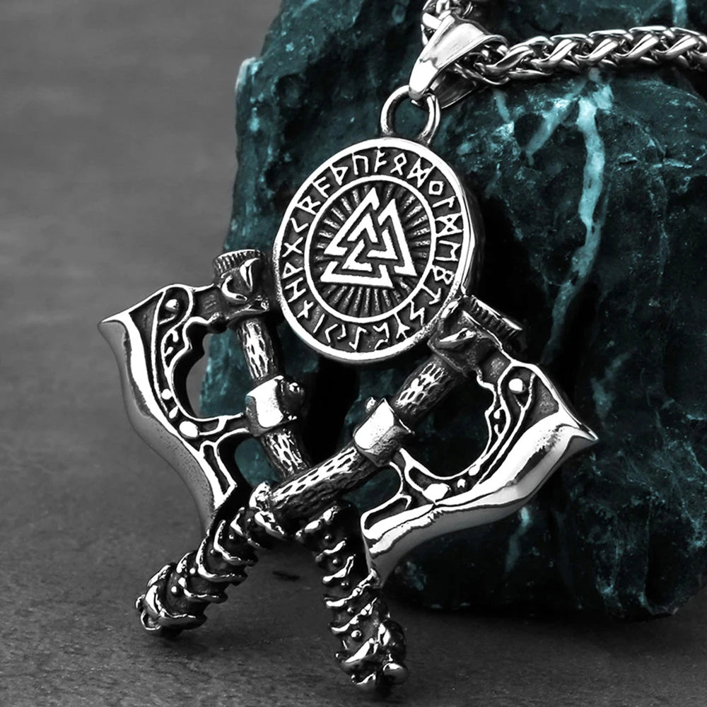 Nordic Viking Warrior Double Axe Men's Pendants Personalized and Dominant Series Odin Rune Pendant DIY Necklace Accessories