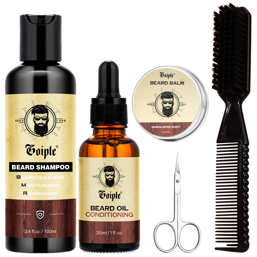 Kit de cuidado para el crecimiento de la barba GOIPLE – Champú para bigote, aceite acondicionador y bálsamo para barba