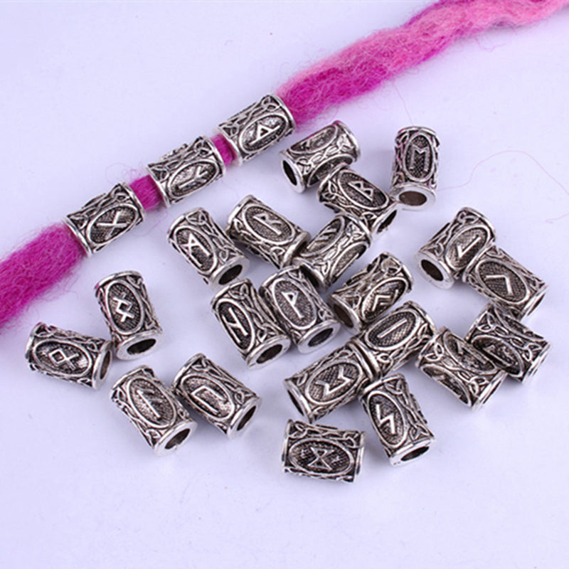 24 pcs Viking Runes Set Loose Beads Spacer Beads For Hair Braid Dreadlock Beads DIY Jewelry Making