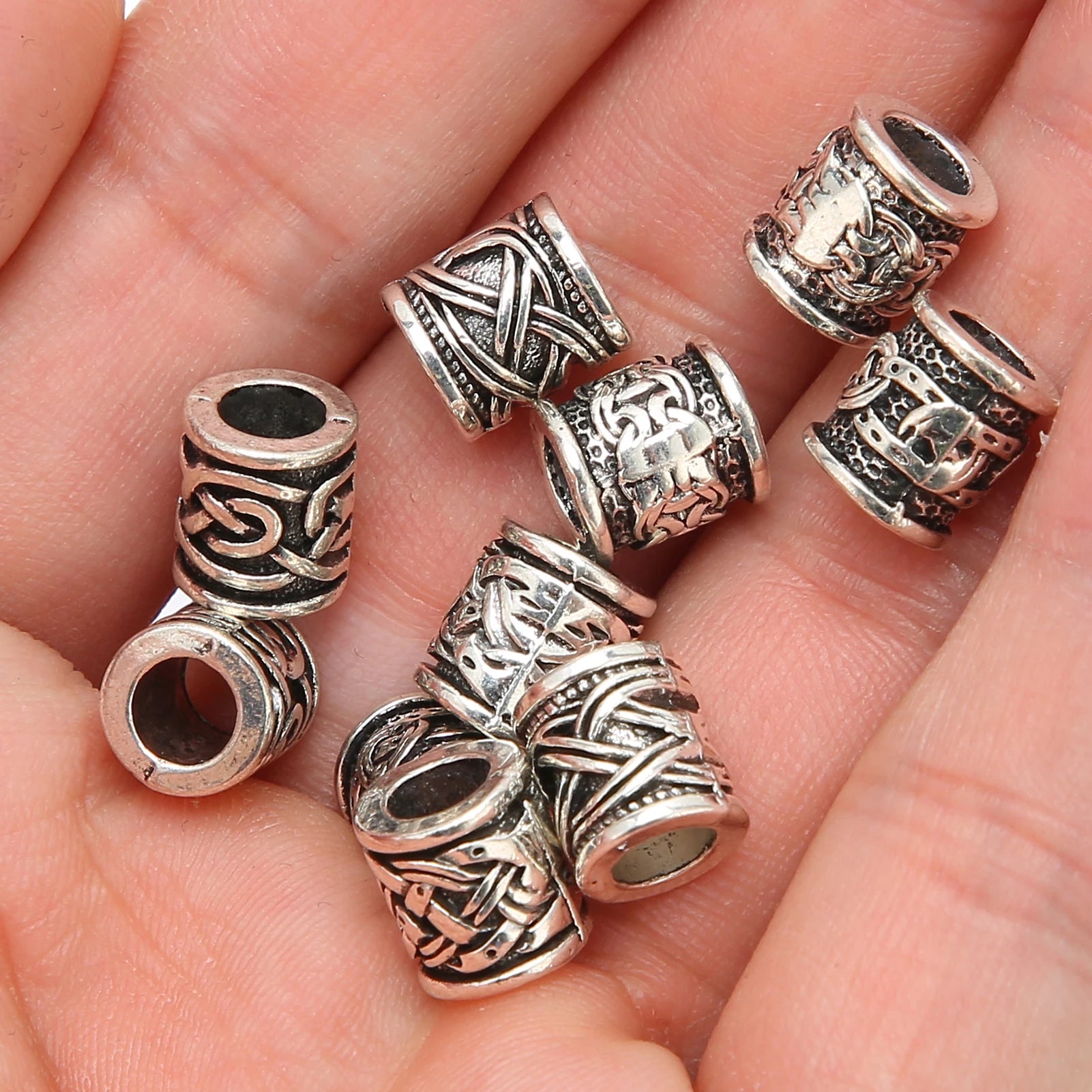 10PCS Viking Beard Beads Alloy Antique Norse Dreadlock Beads for Beard Hair DIY Bracelet Necklace Mens Aftershave Beard Balm