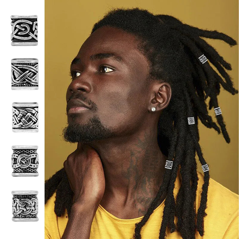 10Pcs/Pack Viking Runes Beard Beads Alloy Antique Norse Dreadlock Beads for Beard Hair DIY Bracelet Necklace Beading