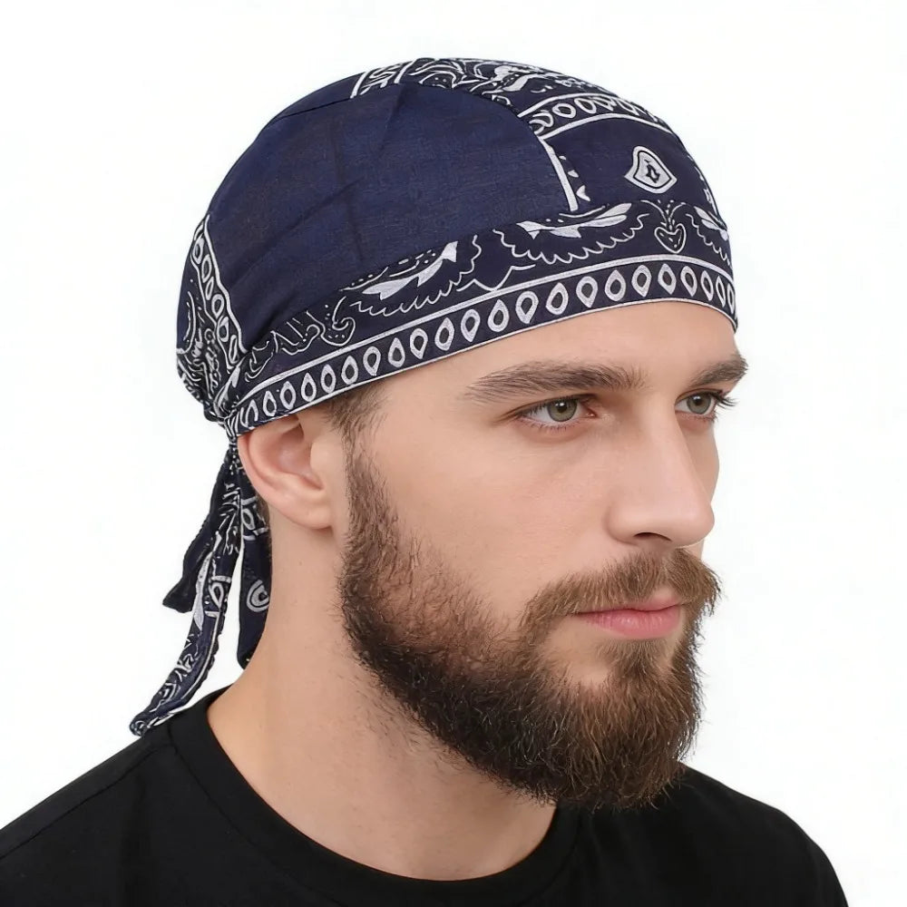 Unisex Pirate Turban Durag, Silky Long Tail Headwrap, Bandana Cap for Women Men Hijab Hair Styling Accessory