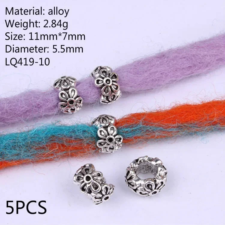 5 Pcs Viking Beads 12 Kinds 5mm Silver Beads for Braiding Dreadlock Hair Decor Cuff Clip Beaded Hair Scrunchies Tibet Bead Tube