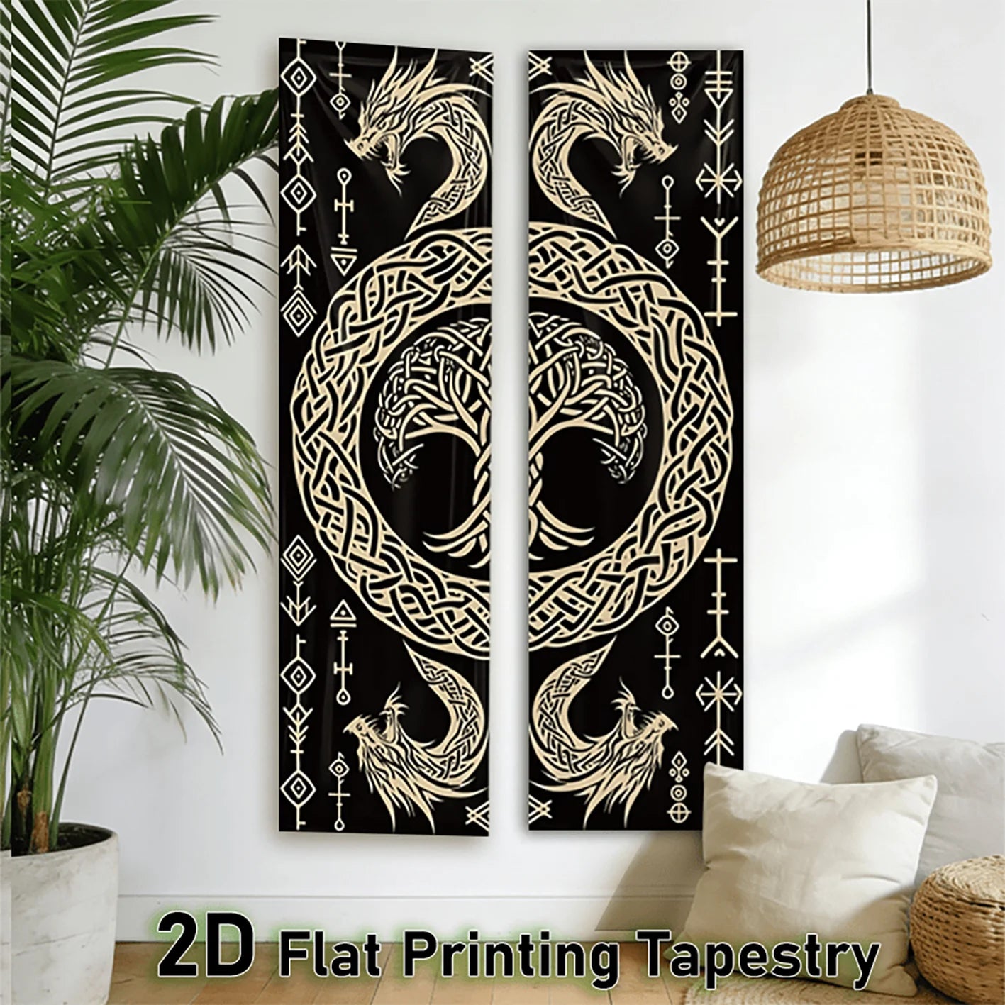 Viking Rune Wall Hanging for Bedroom | Enigmatic Nordic Style Long Narrow Wall Decor for Living Room & Dormitory | Spring Home