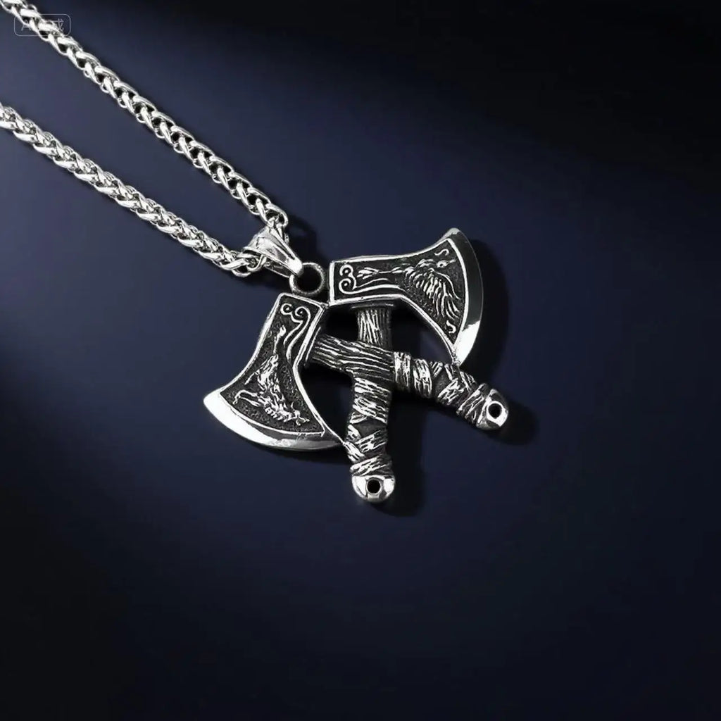 316L Stainless Steel Viking Axe Pendant Chain Necklace For Men Jewelry Accessory Gift Box