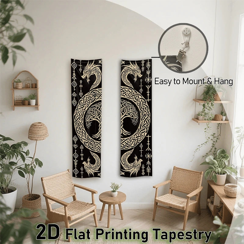 Viking Rune Wall Hanging for Bedroom | Enigmatic Nordic Style Long Narrow Wall Decor for Living Room & Dormitory | Spring Home