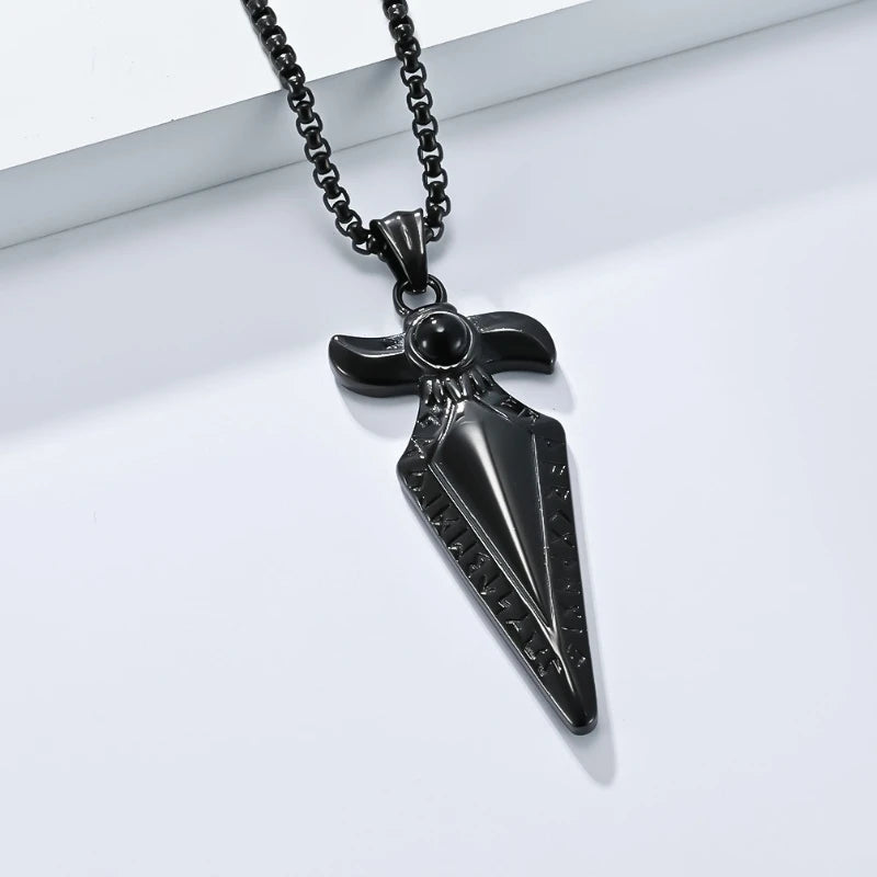 Viking Text Geometric Spearhead Pendants Stainless Steel Men Personalized Fashion Necklaces Jewelry Birthday Gift Souvenir