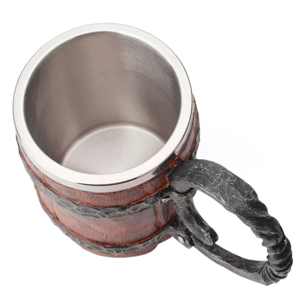 Viking Barrel Beer Mug — Double Wall Insulated Stainless Steel, 500ml