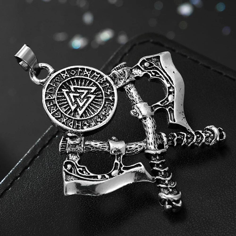 Nordic Viking Warrior Double Axe Men's Pendants Personalized and Dominant Series Odin Rune Pendant DIY Necklace Accessories