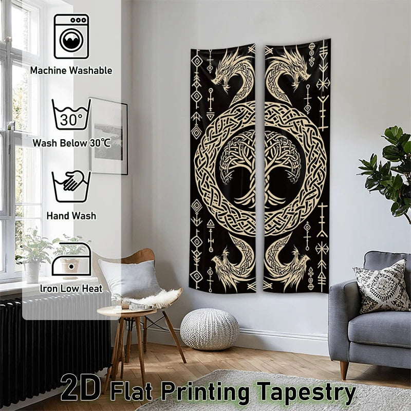 Viking Rune Wall Hanging for Bedroom | Enigmatic Nordic Style Long Narrow Wall Decor for Living Room & Dormitory | Spring Home
