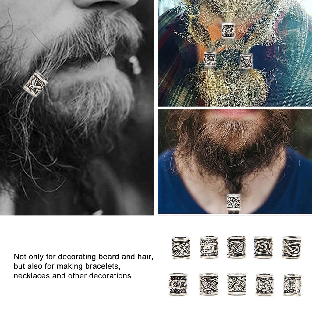 10PCS Viking Beard Beads Alloy Antique Norse Dreadlock Beads for Beard Hair DIY Bracelet Necklace Mens Aftershave Beard Balm