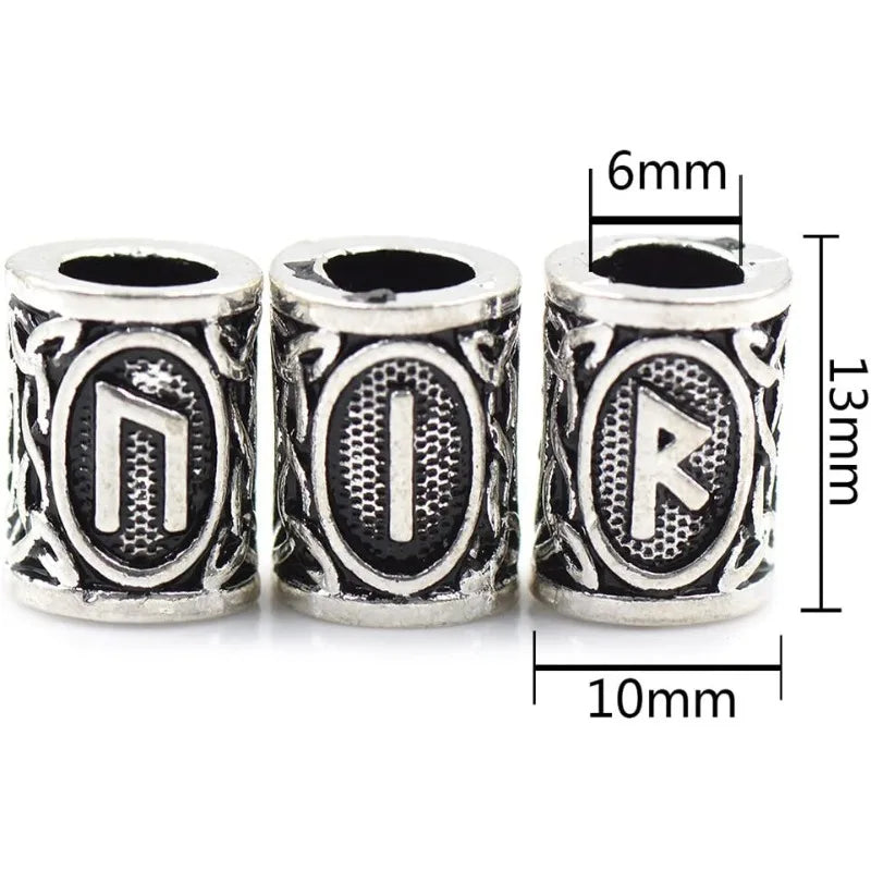 24 Pcs/Set Viking Norse Runes Hair Beard Beads Antique DIY Bracelet Jewelry Scandinavian Pendants with 1 Pcs Velvet Bag