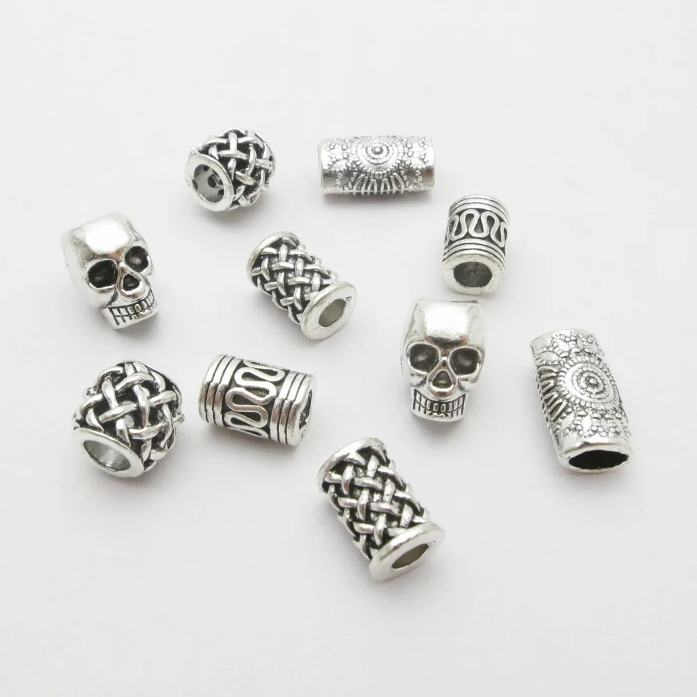 10pcs Skull Helmet Viking small Hole Beads Hair Braid Dreadlock Beard Bead Pendant DIY Necklace For Jewelry Accessory
