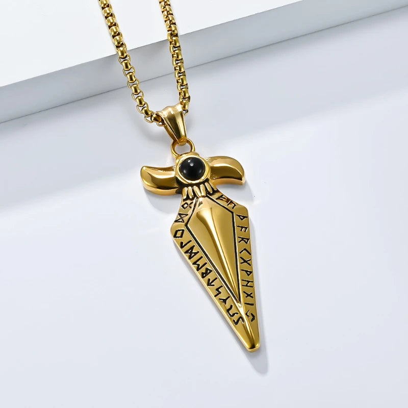Viking Text Geometric Spearhead Pendants Stainless Steel Men Personalized Fashion Necklaces Jewelry Birthday Gift Souvenir