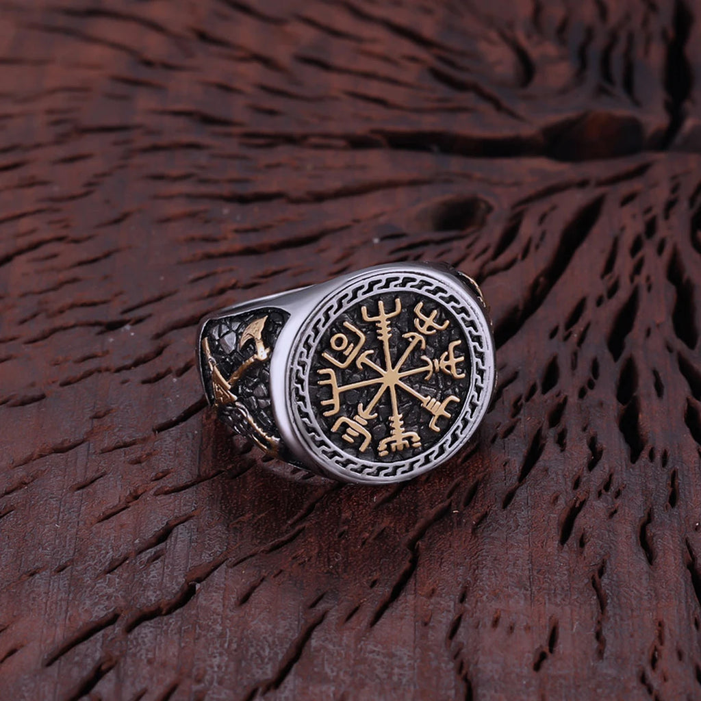 Viking Compass Runic Ring | Norse Stainless Steel Warrior Ring