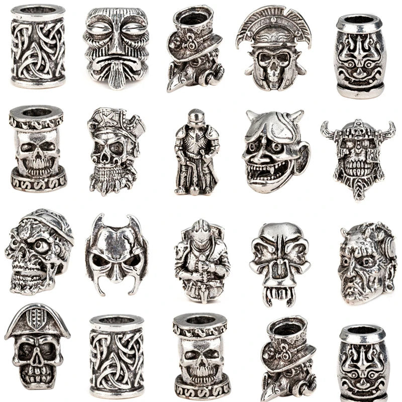1piece Skull Helmet Viking Rune Big Hole Beads Hair Braid Dreadlock Beard Bead Pendant DIY Bracelet Necklace for Jewelry Making