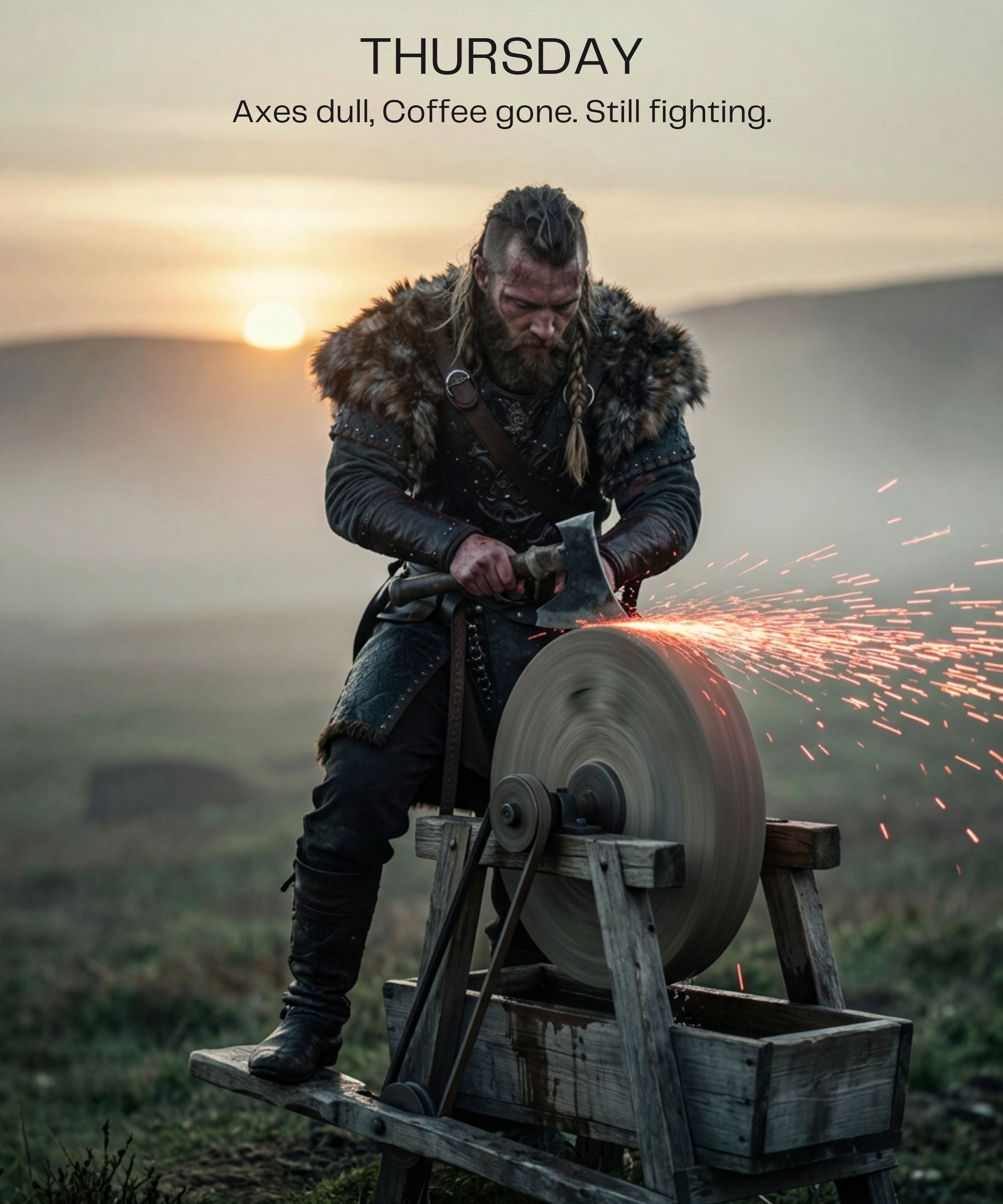 Thursday- sharpening axe at dawn